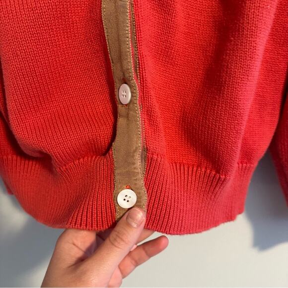 THE GREAT. Pink Tan Cotton Tiny Cardigan Sweater 1 Small - Picture 9 of 13